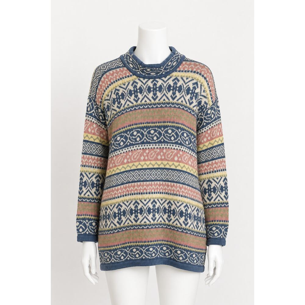 Vintage 90s Sweater Pastels Chunky Knit Oversized Knit Midi Length Pink Blue